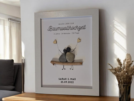 Steinbild Baumwollhochzeit Geschenk | Personalisiertes Bild zum 2. Jahrestag Hochzeitstag