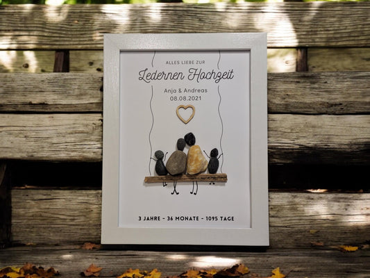 Steinbild im Bilderrahmen zur Ledernen Hochzeit