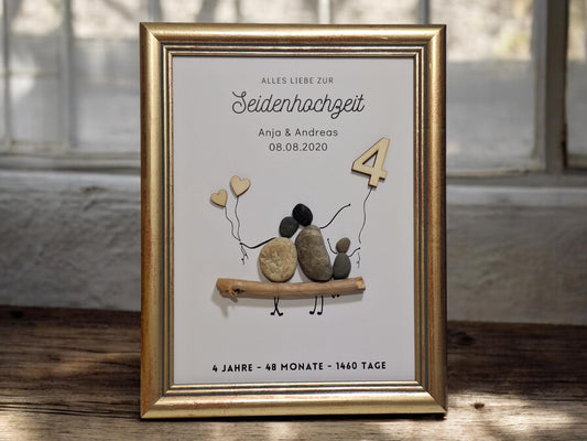 Steinbild zur Seidenhochzeit Geschenk | Personalisiert 4. Hochzeitstag