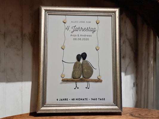 Steinbild 4. Hochzeitstag Seidenhochzeit| Handgemachtes Paar- oder Familienbild