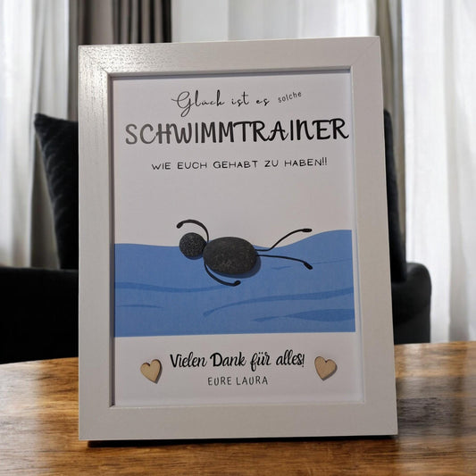 Steinbild Danke Schwimmlehrerin | Handgemachtes Geschenk mit Herz