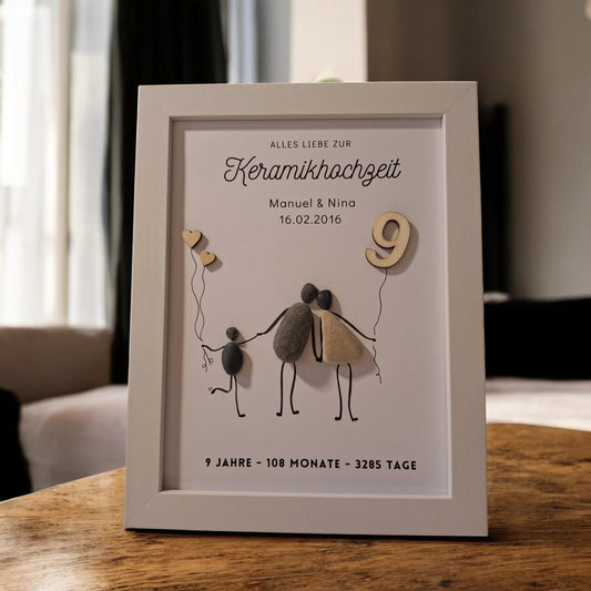 Steinbild Keramikhochzeit Familie | Personalisiertes Geschenk 9. Hochzeitstag