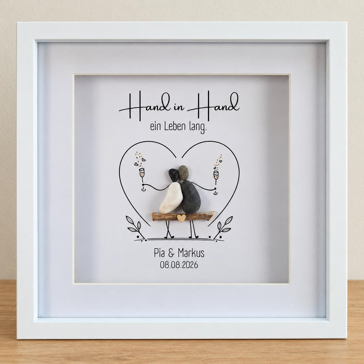 Süsses Steinbild zur Hochzeit / zur Trauung "Hand in Hand ein Leben lang" personalisierbar, optional mit Licht beleuchtet Hochzeitsgeschenk – Produktansicht 3