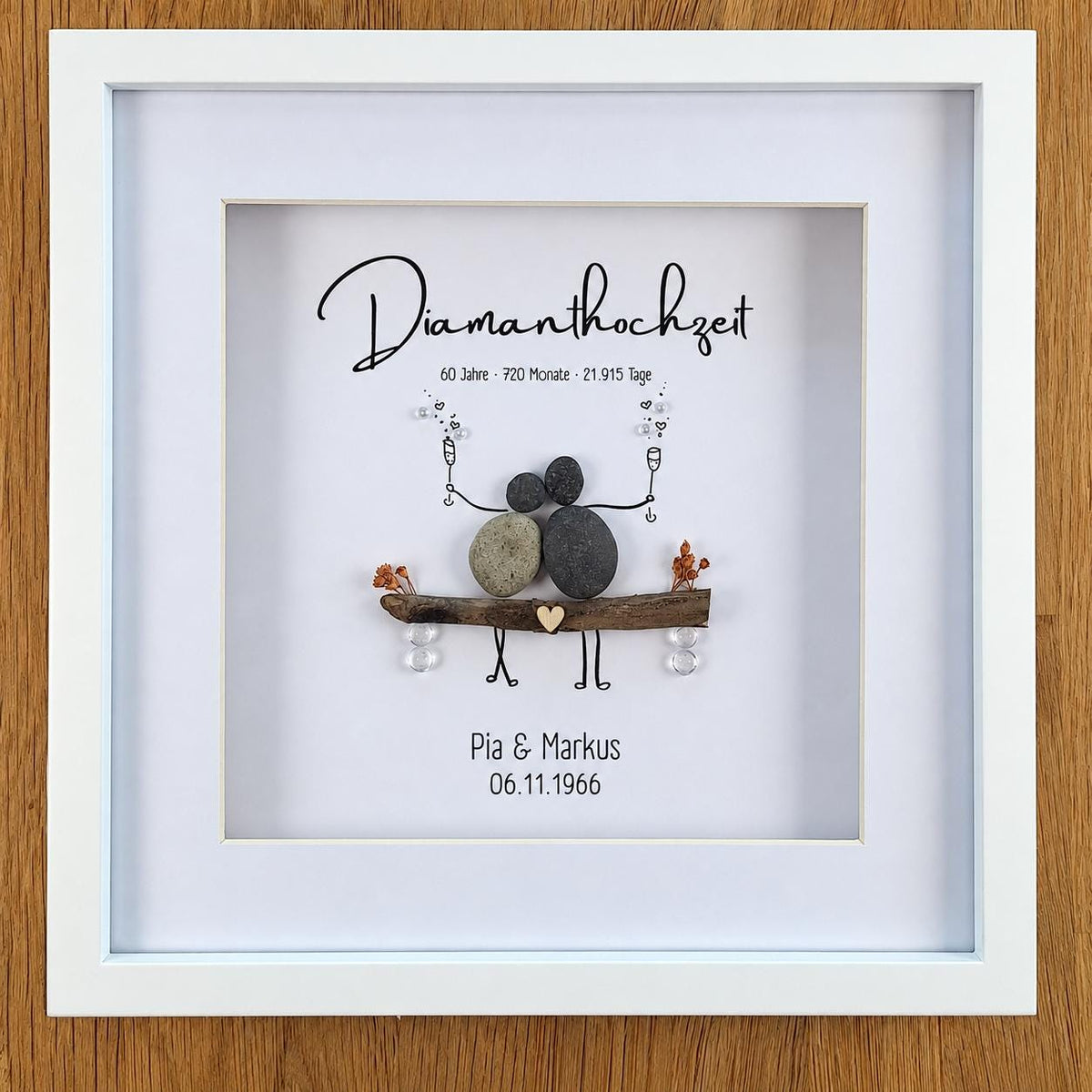 Steinbild zur Diamanthochzeit / diamantenen Hochzeit / 60. Hochzeitstag personalisierbar + optional mit Beleuchtung / Licht -süsses Geschenk – Produktansicht 5