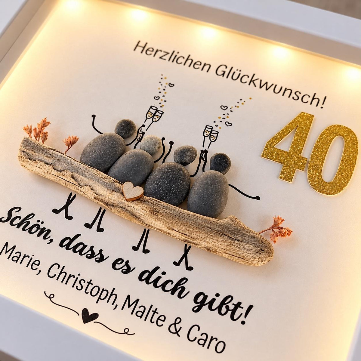 Steinbild zum 40. Geburtstag – personalisiertes Geschenk für Freunde mit Wunschzahl und Namen – Produktansicht 3