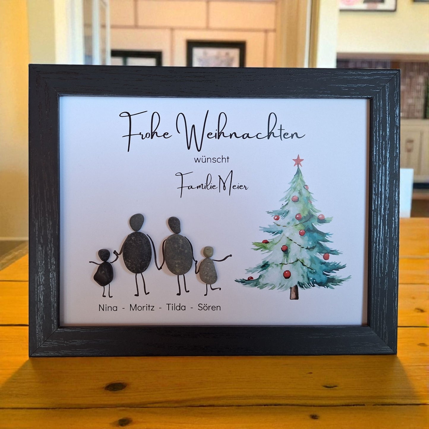 Steinbild Weihnachtsgruß Tannenbaum Familienbild