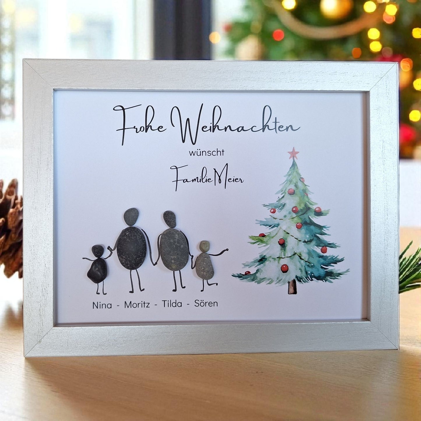 Steinbild Weihnachtsgruß Tannenbaum Familienbild