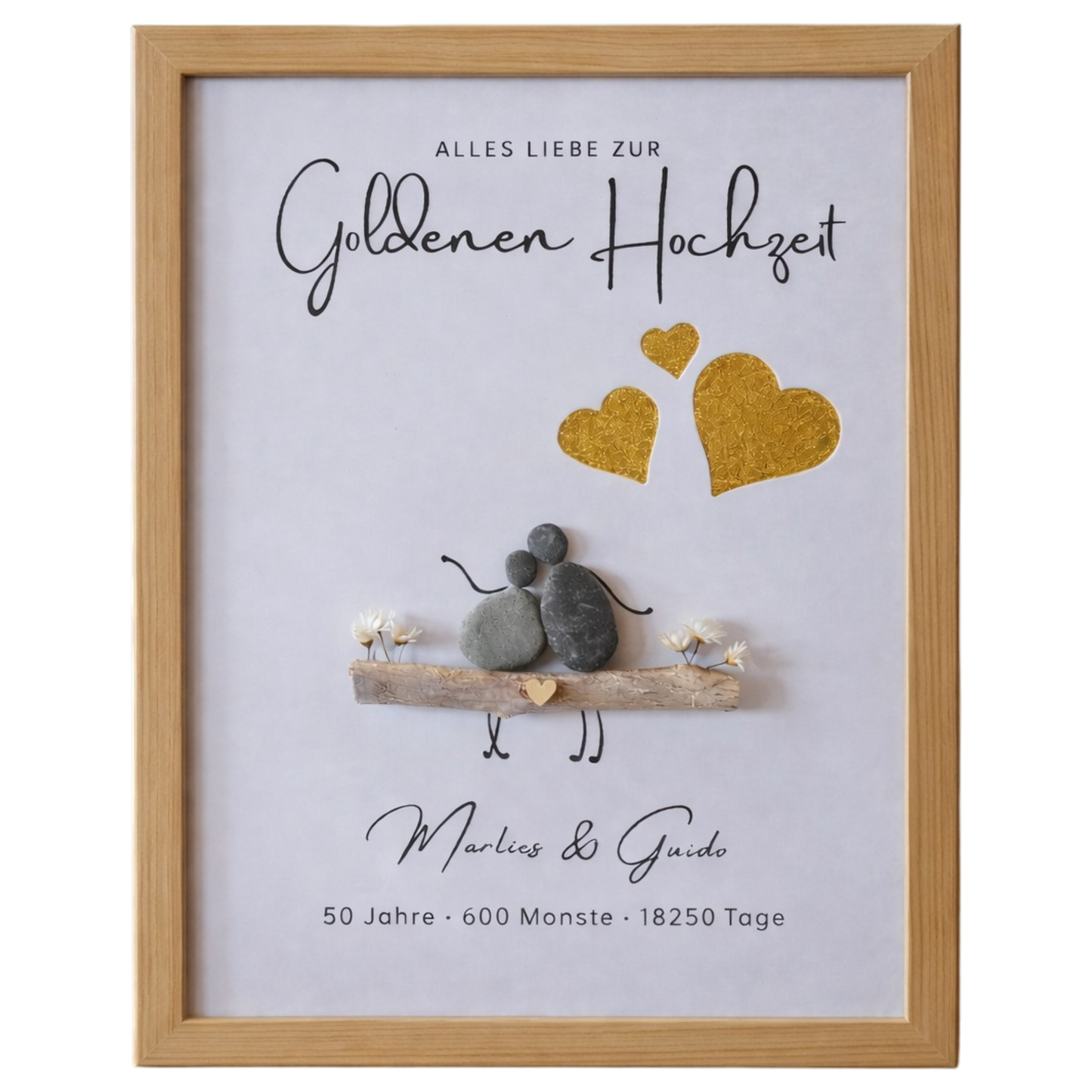 Geschenk Goldene Hochzeit personalisiert – Steinbild mit Namen | 50. Hochzeitstag Erinnerung & Geldgeschenk