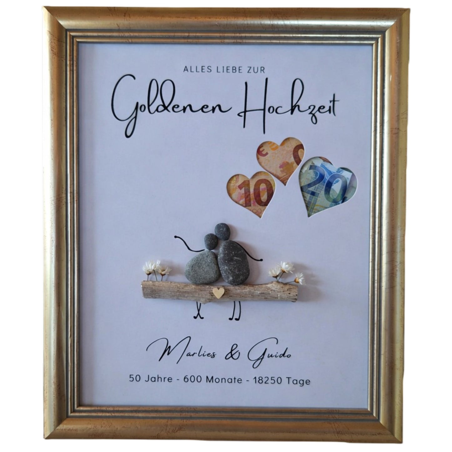 Geschenk Goldene Hochzeit personalisiert – Steinbild mit Namen | 50. Hochzeitstag Erinnerung & Geldgeschenk