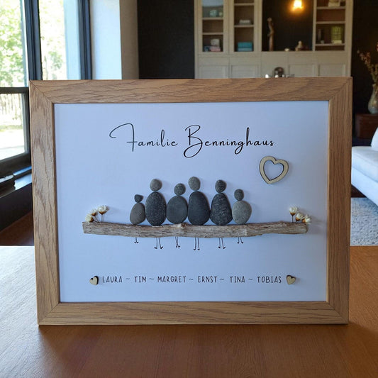 Steinbild Familie: Personalisiertes Familienbild aus Steinen mit Namen