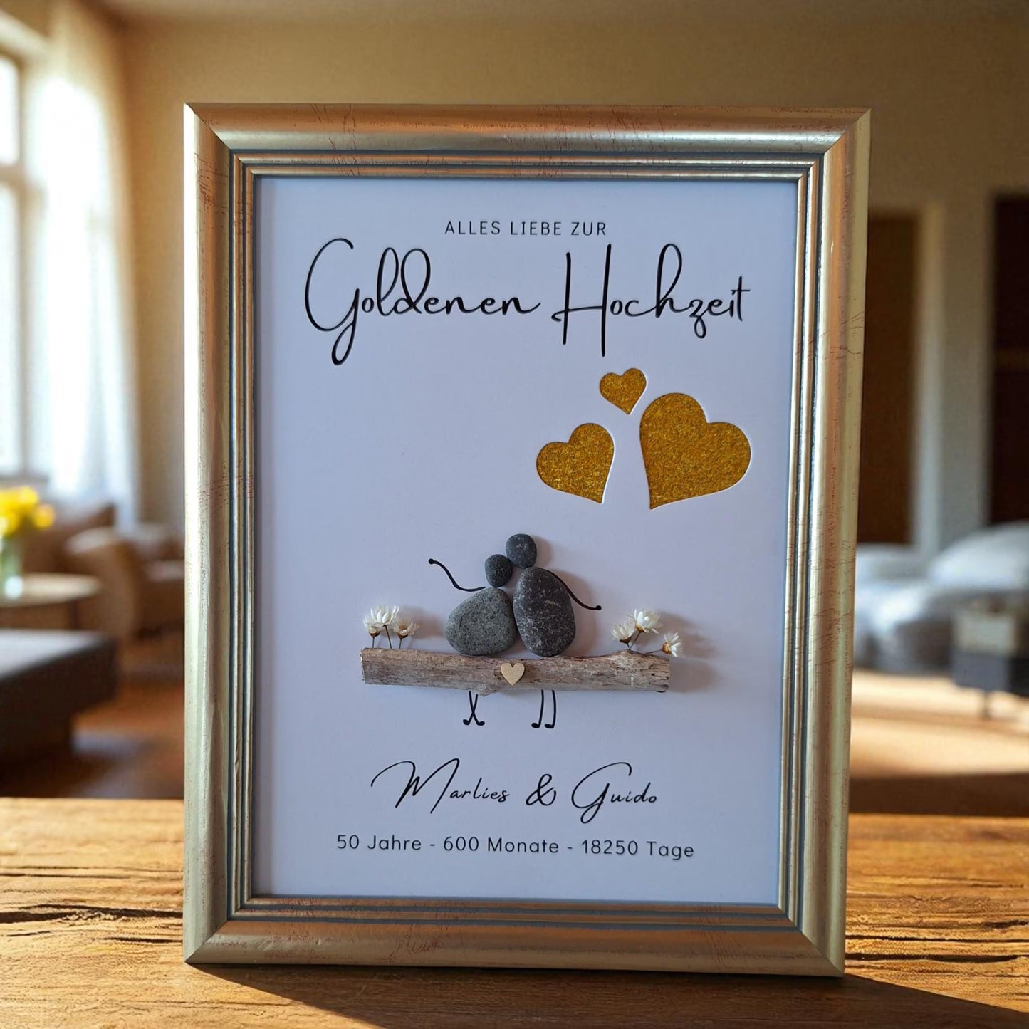 Geschenk Goldene Hochzeit personalisiert – Steinbild mit Namen | 50. Hochzeitstag Erinnerung & Geldgeschenk