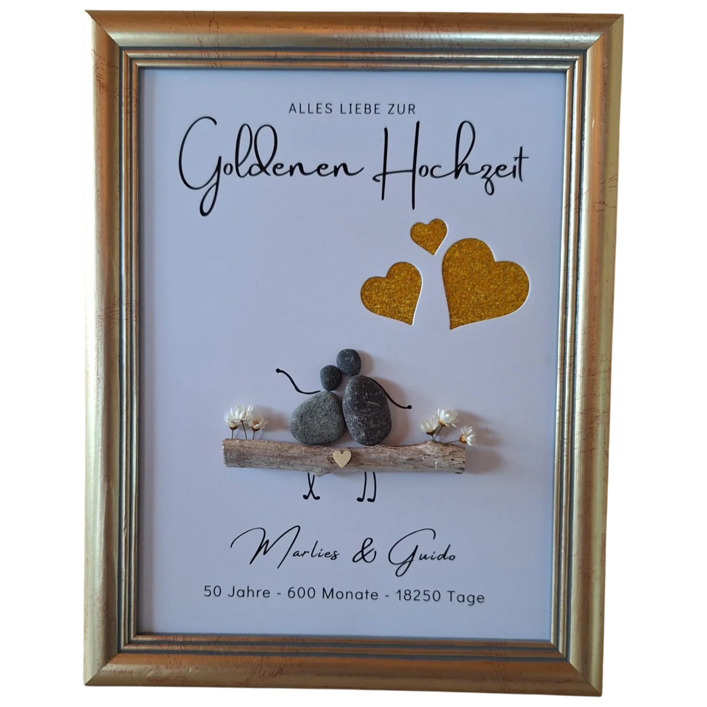 Geschenk Goldene Hochzeit personalisiert – Steinbild mit Namen | 50. Hochzeitstag Erinnerung & Geldgeschenk