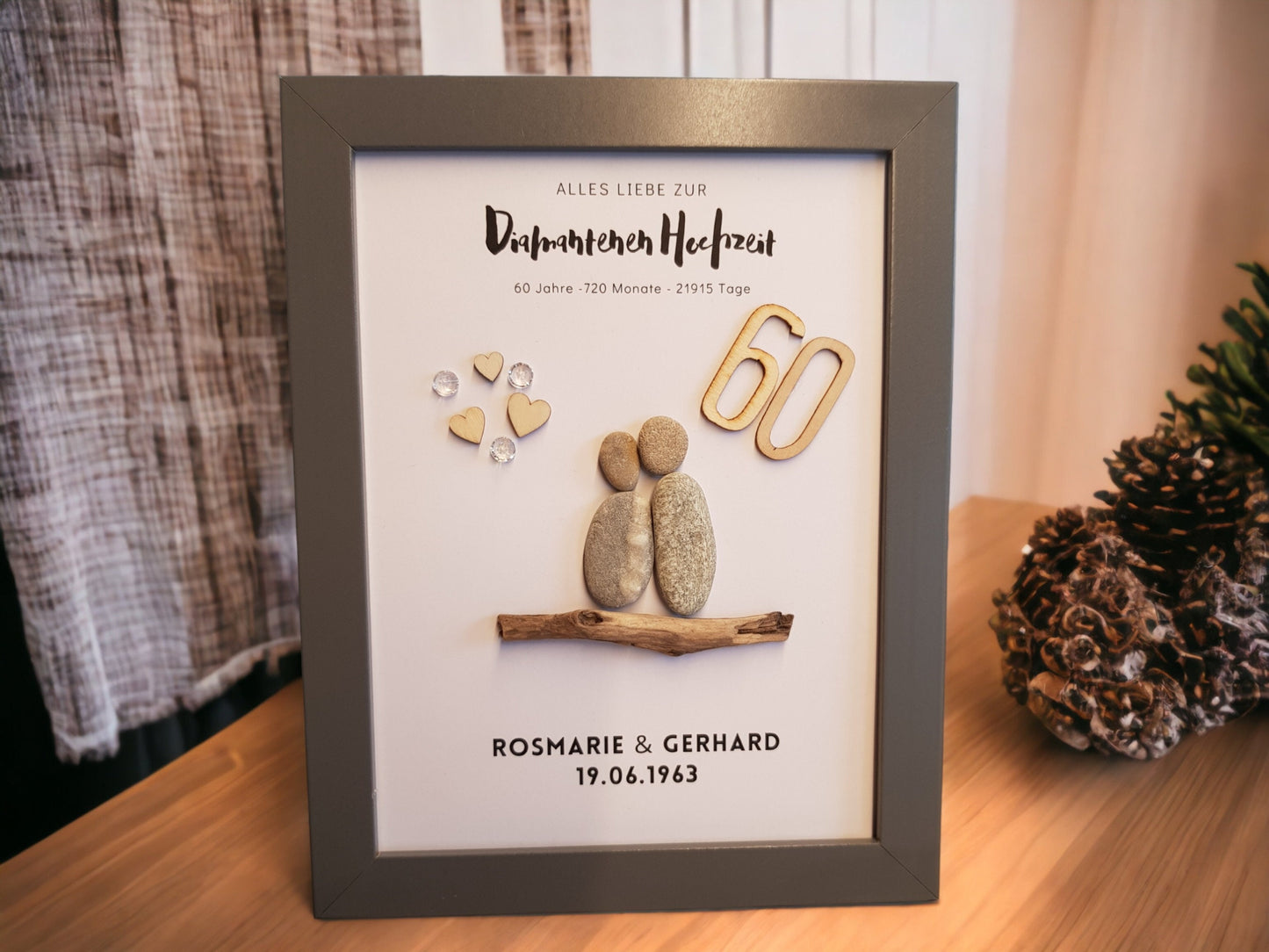 Geschenk Diamantene Hochzeit | Steinbild zum 60. Hochzeitstag personalisiert