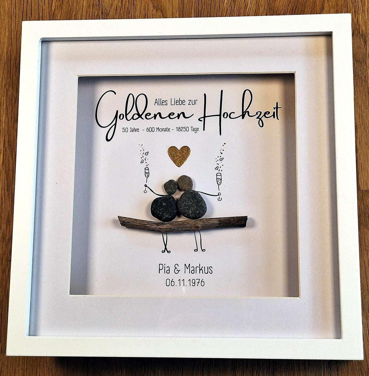 Steinbild zur Goldenen Hochzeit / Goldhochzeit / 50. Hochzeitstag personalisierbar + optional mit Beleuchtung / Licht -individuellesGeschenk – Produktansicht 5