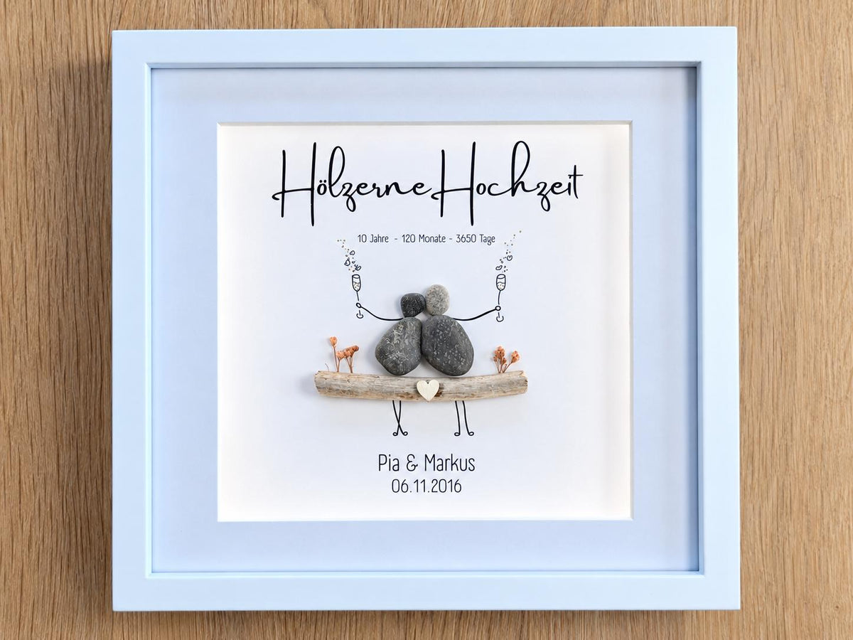 Steinbild zur Hölzernen Hochzeit / 5. oder 10. Hochzeitstag personalisierbar + optional mit Beleuchtung / Licht – Produktansicht 5