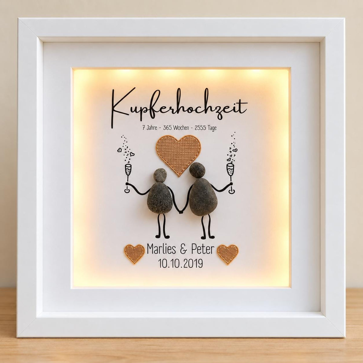 Steinbild als Geschenk zum 7. Hochzeitstag / Kupferhochzeit personalisierbar – Produktansicht 1