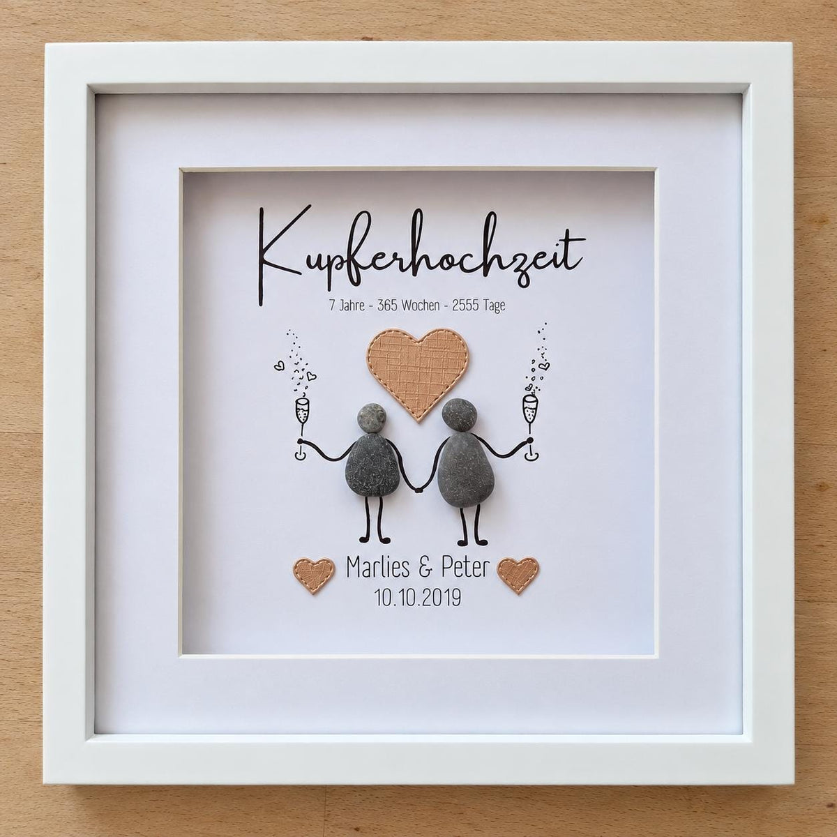Steinbild als Geschenk zum 7. Hochzeitstag / Kupferhochzeit personalisierbar – Produktansicht 4