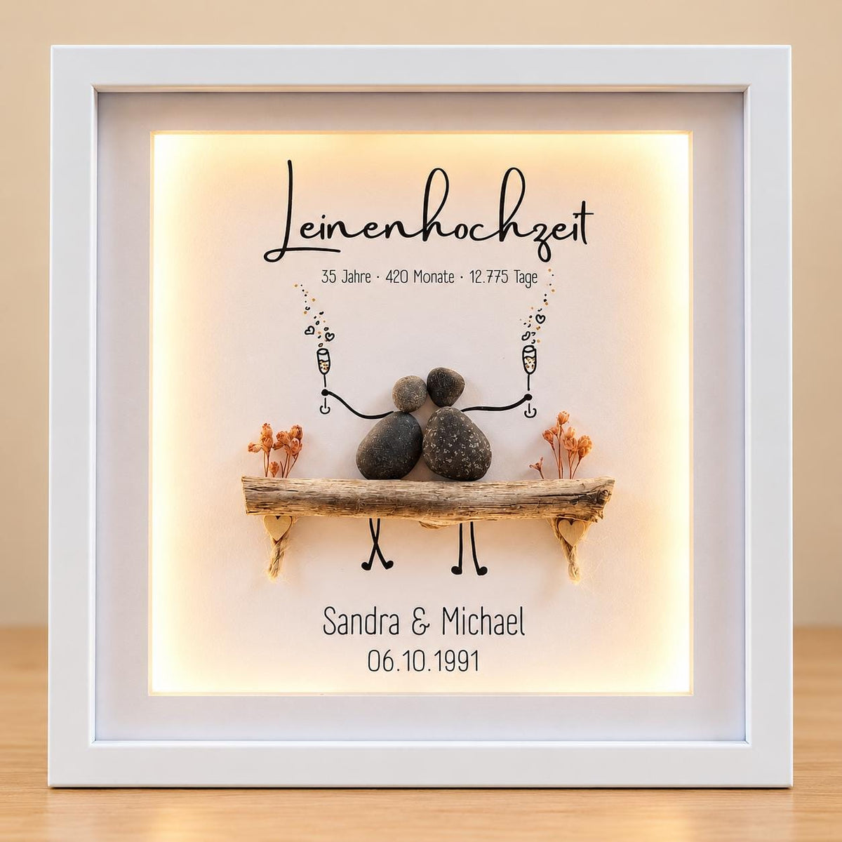Süsses Steinbild zur Leinenhochzeit / Leinwandhochzeit – Produktansicht 1