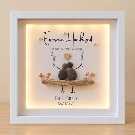 Eiserne Hochzeit Geschenk 65 Jahre | personalisiertes Steinbild zum 65. Hochzeitstag | Geschenk Ehepaar | optional mit Licht – Produktansicht 1