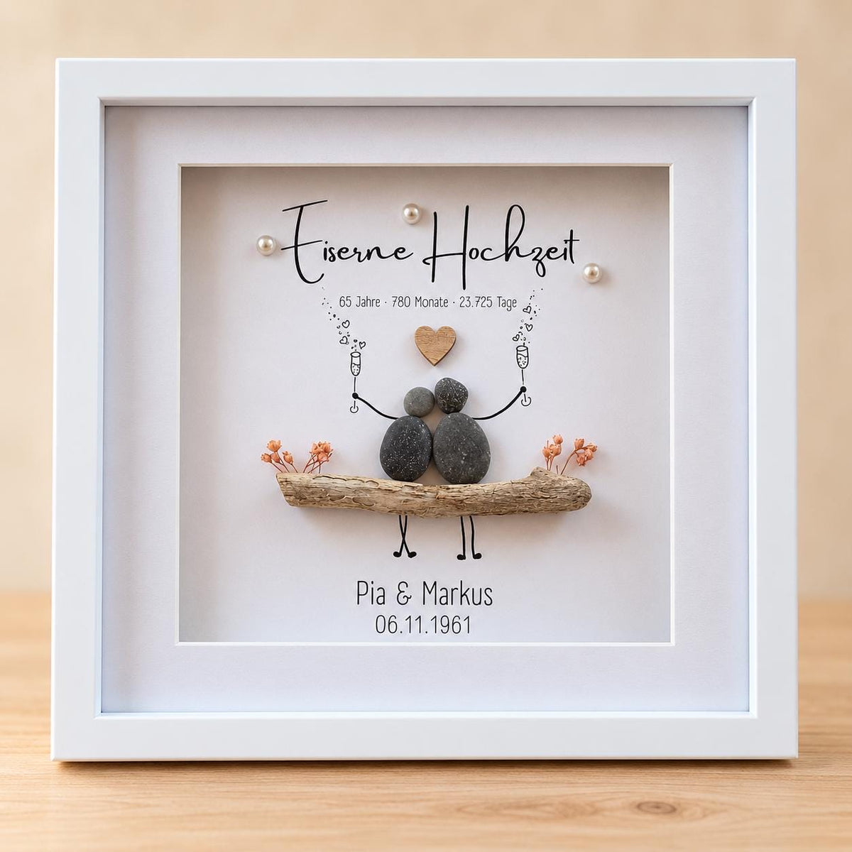 Eiserne Hochzeit Geschenk 65 Jahre | personalisiertes Steinbild zum 65. Hochzeitstag | Geschenk Ehepaar | optional mit Licht – Produktansicht 4