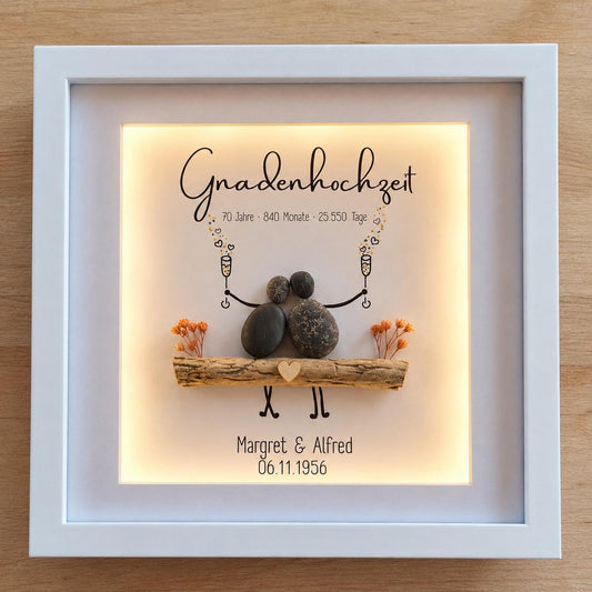 Gnadenhochzeit Geschenk 70 Jahre | personalisiertes Steinbild zum 70. Hochzeitstag | Geschenk Ehepaar | optional mit Beleuchtung / Licht – Produktansicht 1