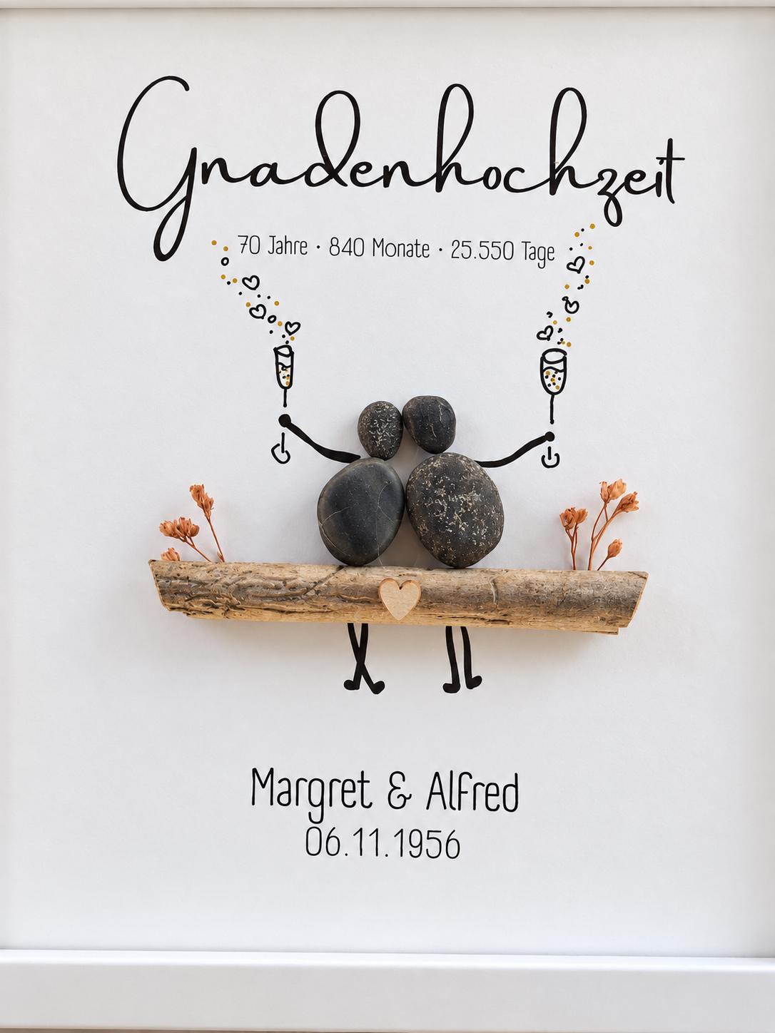 Gnadenhochzeit Geschenk 70 Jahre | personalisiertes Steinbild zum 70. Hochzeitstag | Geschenk Ehepaar | optional mit Beleuchtung / Licht – Produktansicht 5
