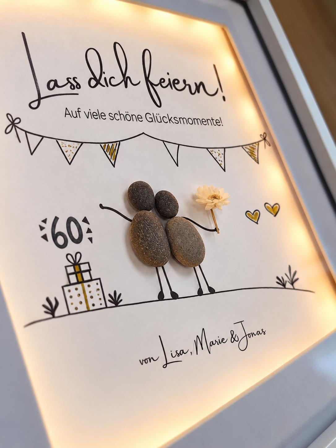 Steinbild zum Geburtstag – mit Wunschzahl , Texte individualisierbar, optional mit Licht – Produktansicht 4