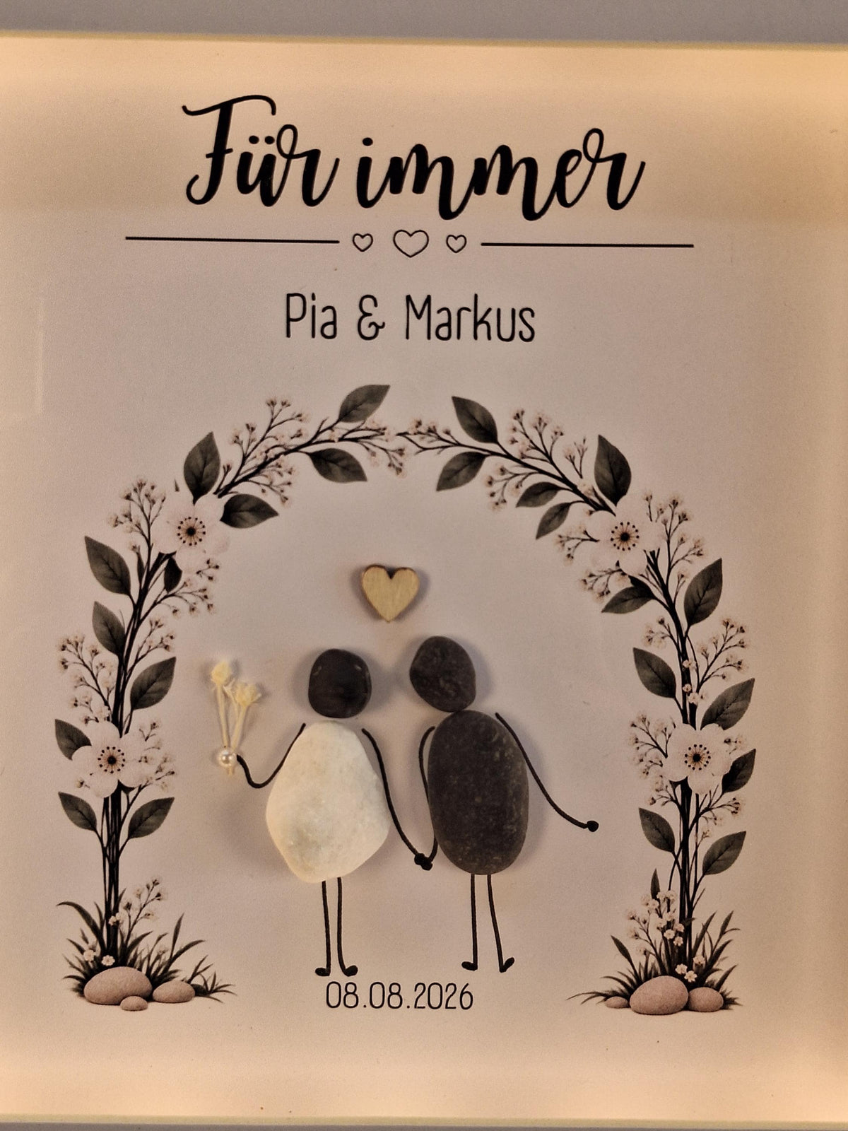 Süsses Steinbild zur Hochzeit / zur Trauung "Für immer" personalisierbar, optional mit Beleuchtung – Produktansicht 2
