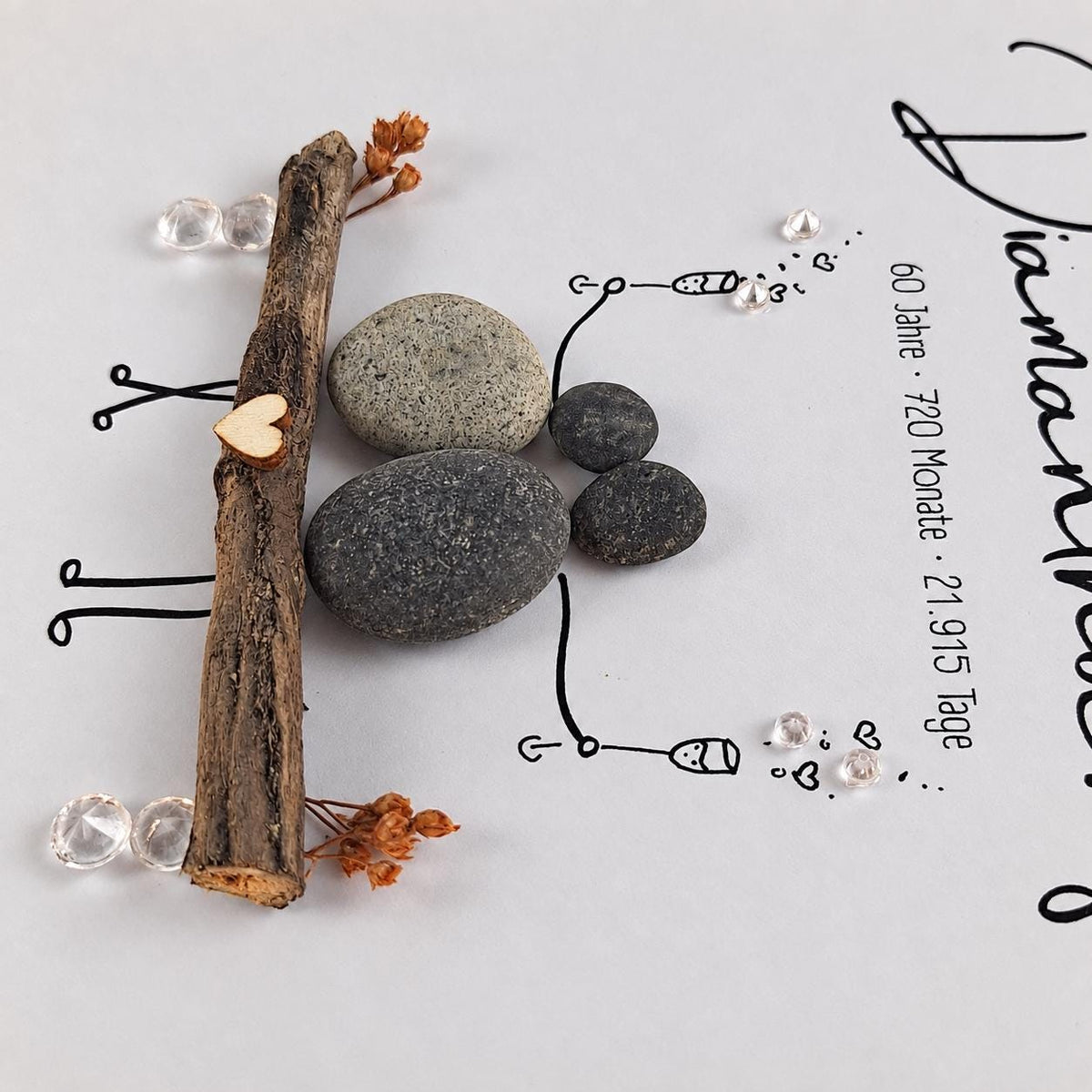 Steinbild zur Diamanthochzeit / diamantenen Hochzeit / 60. Hochzeitstag personalisierbar + optional mit Beleuchtung / Licht -süsses Geschenk – Produktansicht 4