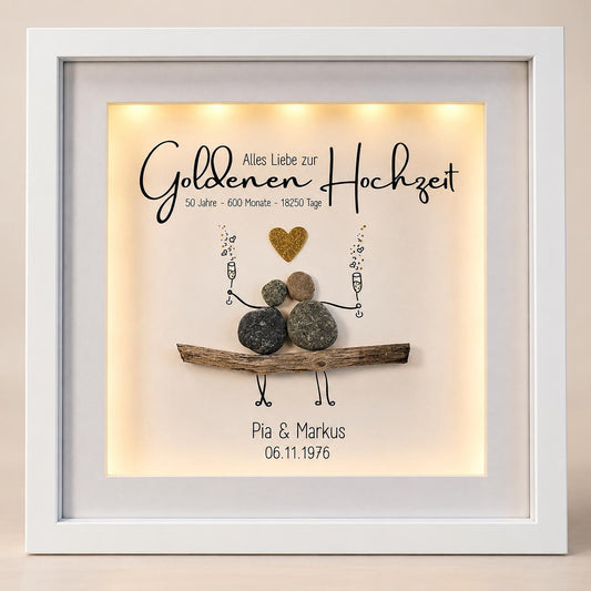 Steinbild zur Goldenen Hochzeit / Goldhochzeit / 50. Hochzeitstag personalisierbar + optional mit Beleuchtung / Licht -individuellesGeschenk – Produktansicht 1