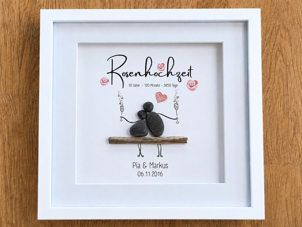 Steinbild zur Rosenhochzeit / 10. Hochzeitstag personalisierbar + optional mit Beleuchtung / Licht -individuelles Geschenk für Paare – Produktansicht 2