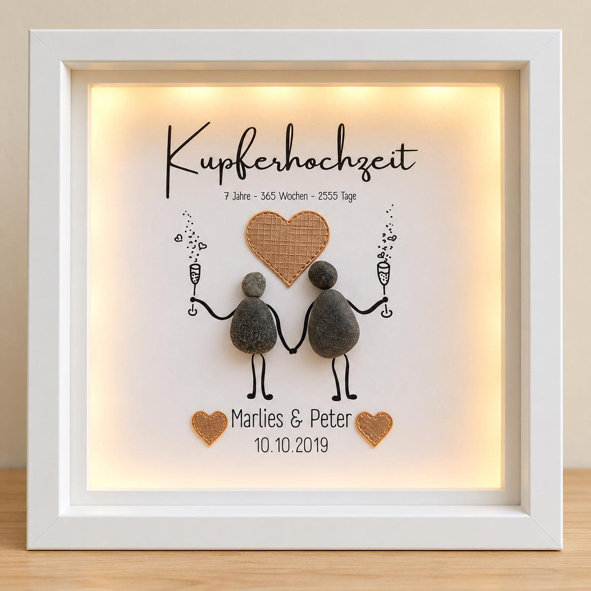 Steinbild als Geschenk zum 7. Hochzeitstag / Kupferhochzeit personalisierbar – Produktansicht 3