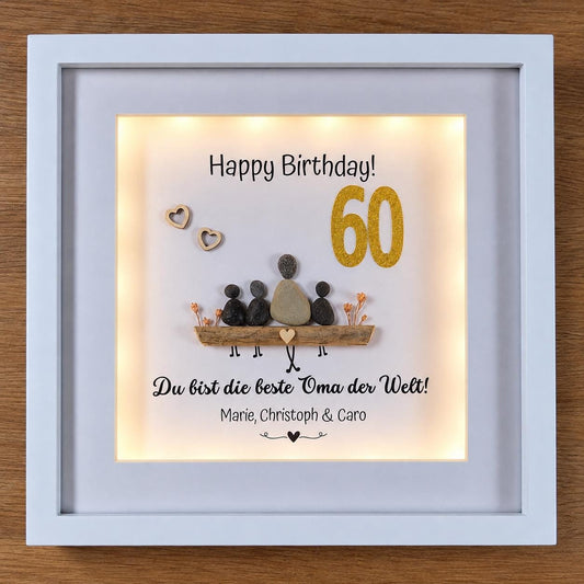 Personalisiertes Steinbild zum Geburtstag mit Wunschzahl – Geschenk für Oma, Opa, Mama, Papa usw.– bis zu 6 Figuren, Licht optional Geschenk – Produktansicht 1
