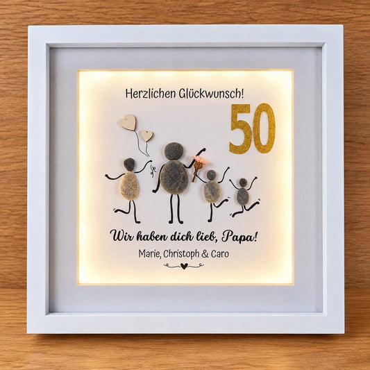 Steinbild zum 50. Geburtstag – personalisiertes Geschenk für Papa mit Wunschzahl und Namen, optional mit Licht, Geschenkidee – Produktansicht 1