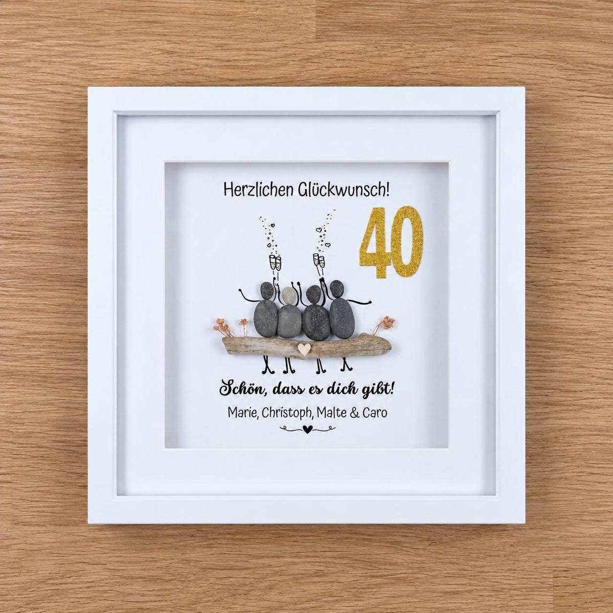 Steinbild zum 40. Geburtstag – personalisiertes Geschenk für Freunde mit Wunschzahl und Namen – Produktansicht 2