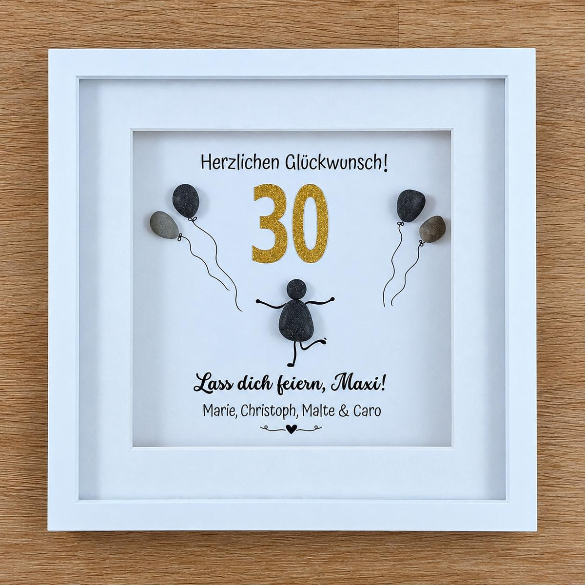 Steinbild zum 30. Geburtstag – personalisiertes Geschenk mit Wunschzahl, Namen und Ballonmotiv, optional mit Licht – Produktansicht 2