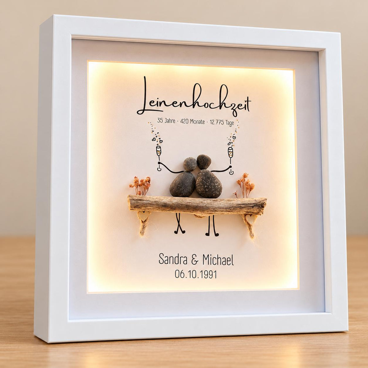 Süsses Steinbild zur Leinenhochzeit / Leinwandhochzeit – Produktansicht 3
