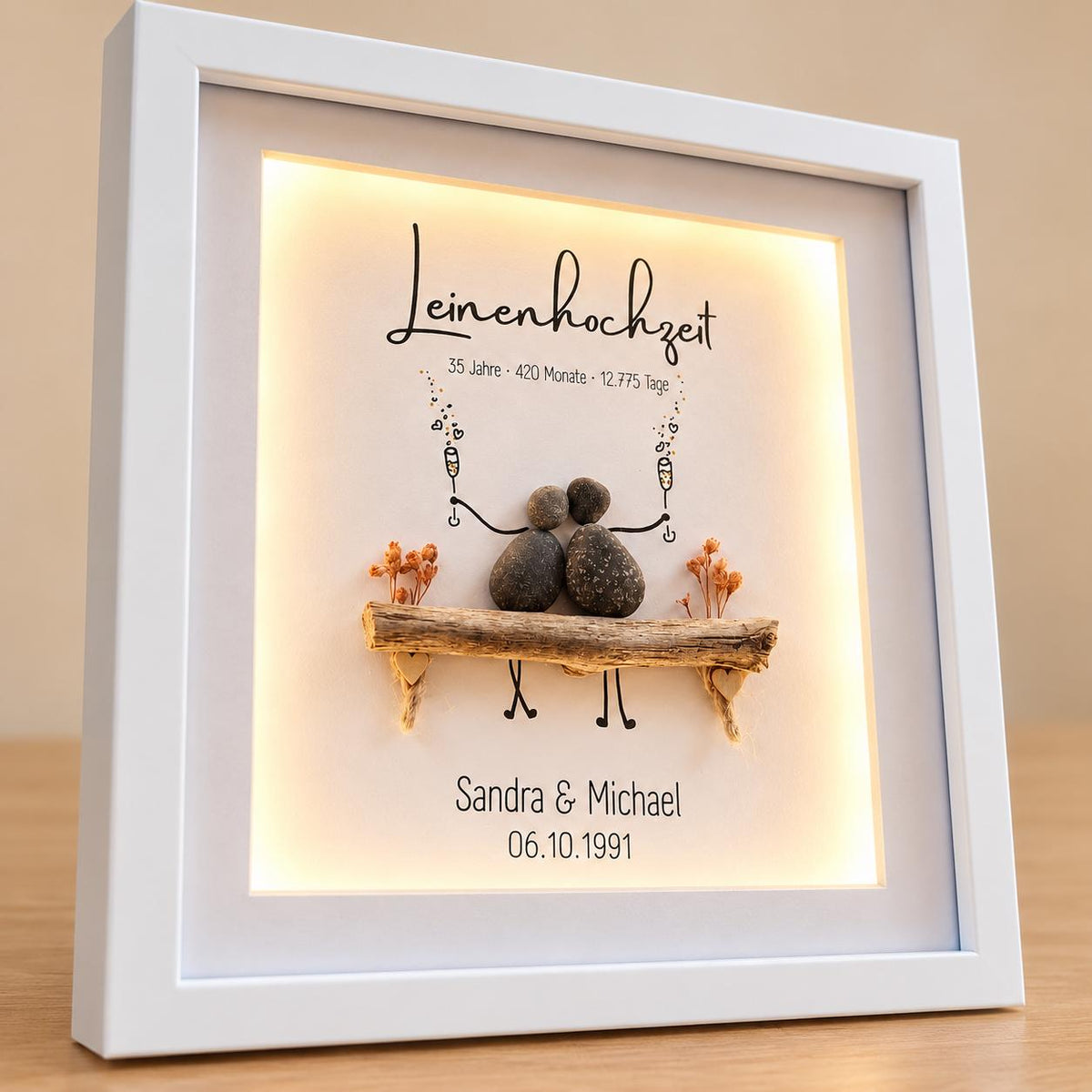 Süsses Steinbild zur Leinenhochzeit / Leinwandhochzeit – Produktansicht 2