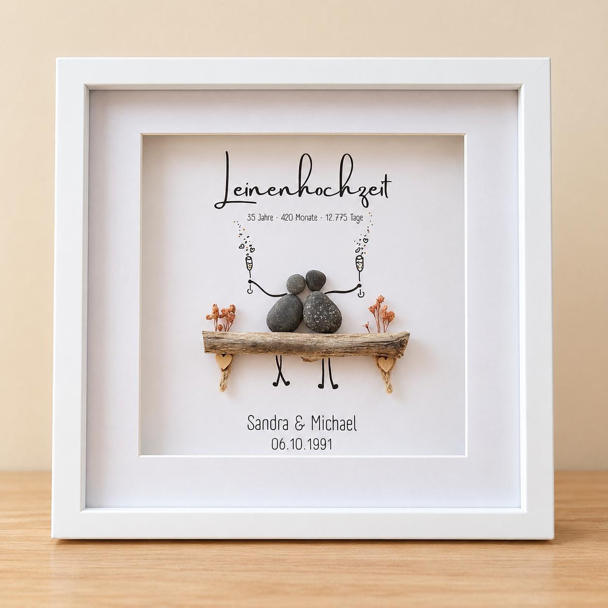 Süsses Steinbild zur Leinenhochzeit / Leinwandhochzeit – Produktansicht 4