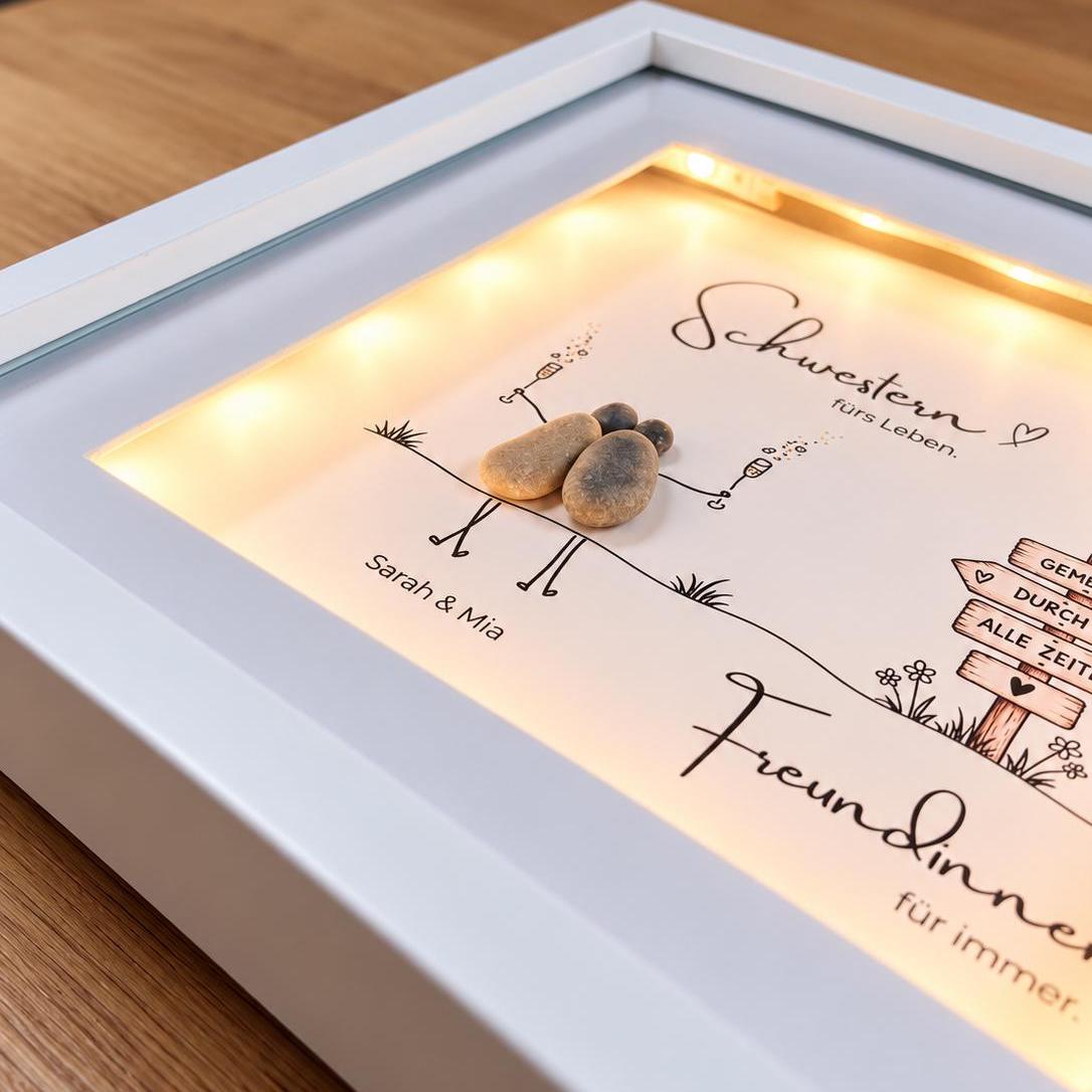 Schwestern – Wegweiser – handgefertigtes Steinbild, Produktansicht 2