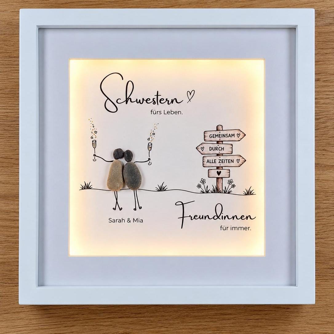 Schwestern – Wegweiser – handgefertigtes Steinbild, Produktansicht 1