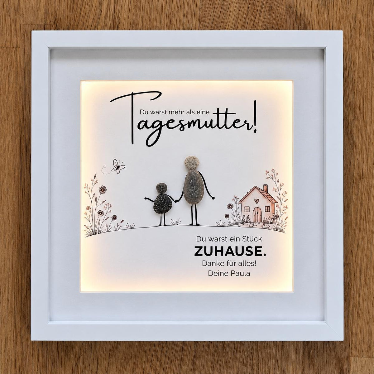 Tagesmutter – Haus – handgefertigtes Steinbild, Produktansicht 1