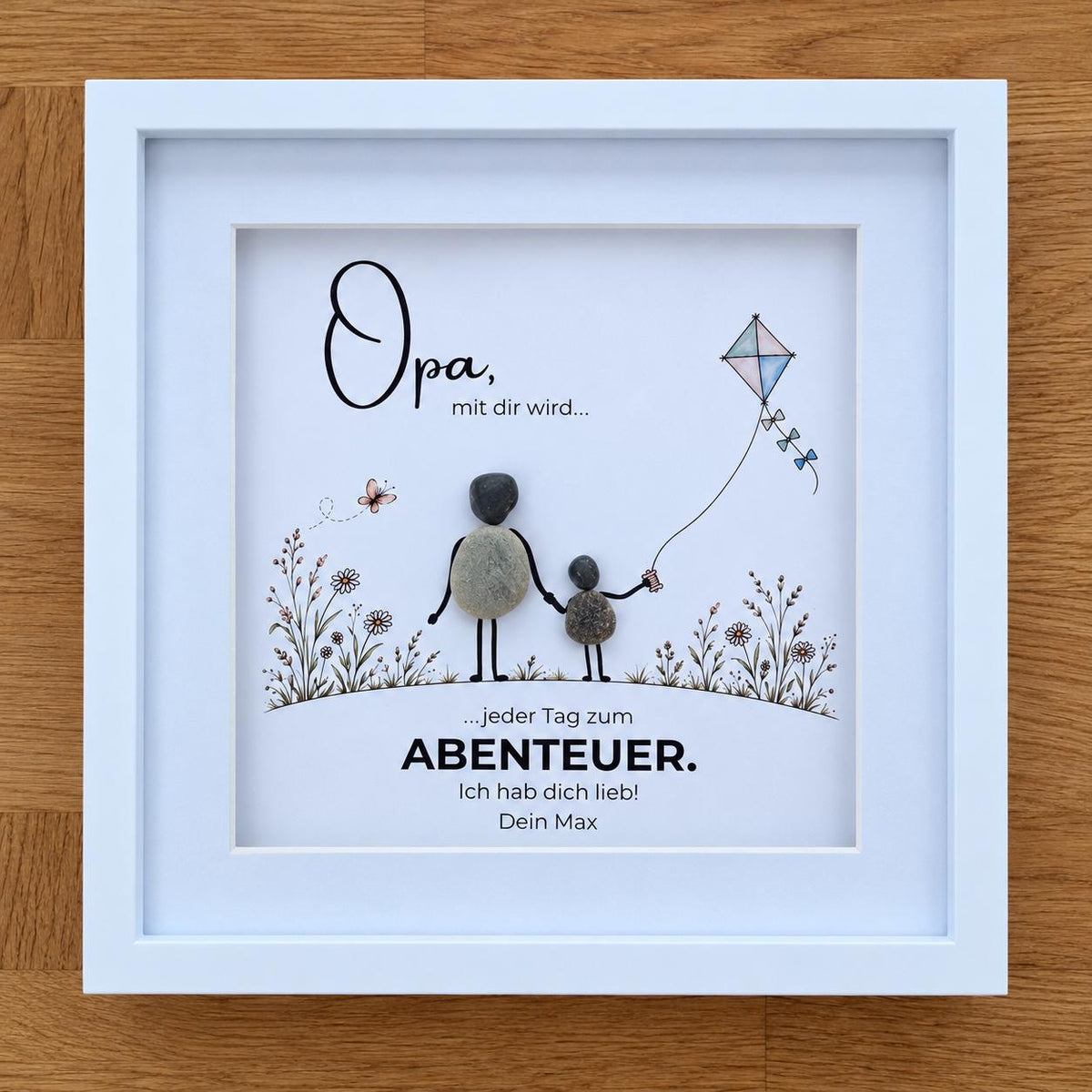 Opa – Drachensteigen – handgefertigtes Steinbild, Produktansicht 2