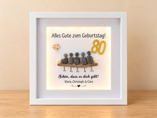 Süsses Geschenk : Personalisiertes Steinbild zum Geburtstag mit Wunschzahl und Text – bis zu 6 Figuren, optional mit Licht -zum 50 60 70 80. – Produktansicht 1