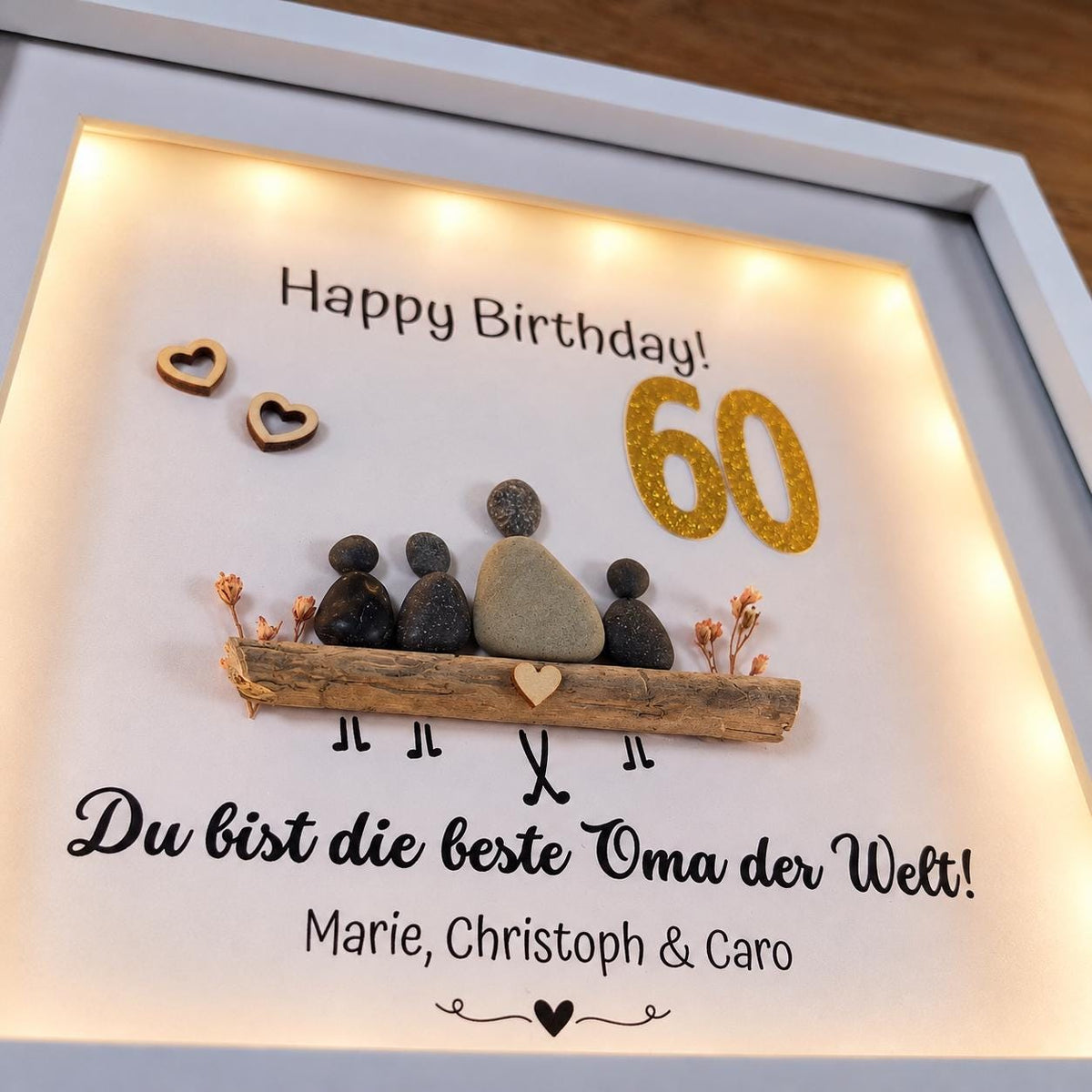Personalisiertes Steinbild zum Geburtstag mit Wunschzahl – Geschenk für Oma, Opa, Mama, Papa usw.– bis zu 6 Figuren, Licht optional Geschenk – Produktansicht 3