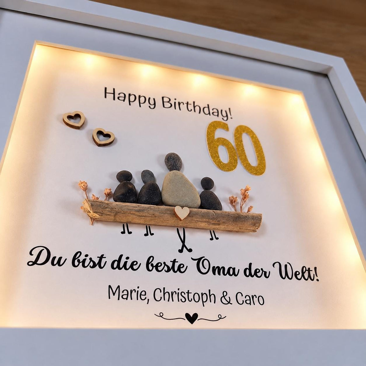 Personalisiertes Steinbild zum Geburtstag mit Wunschzahl – Geschenk für Oma, Opa, Mama, Papa usw.– bis zu 6 Figuren, Licht optional Geschenk – Produktansicht 2