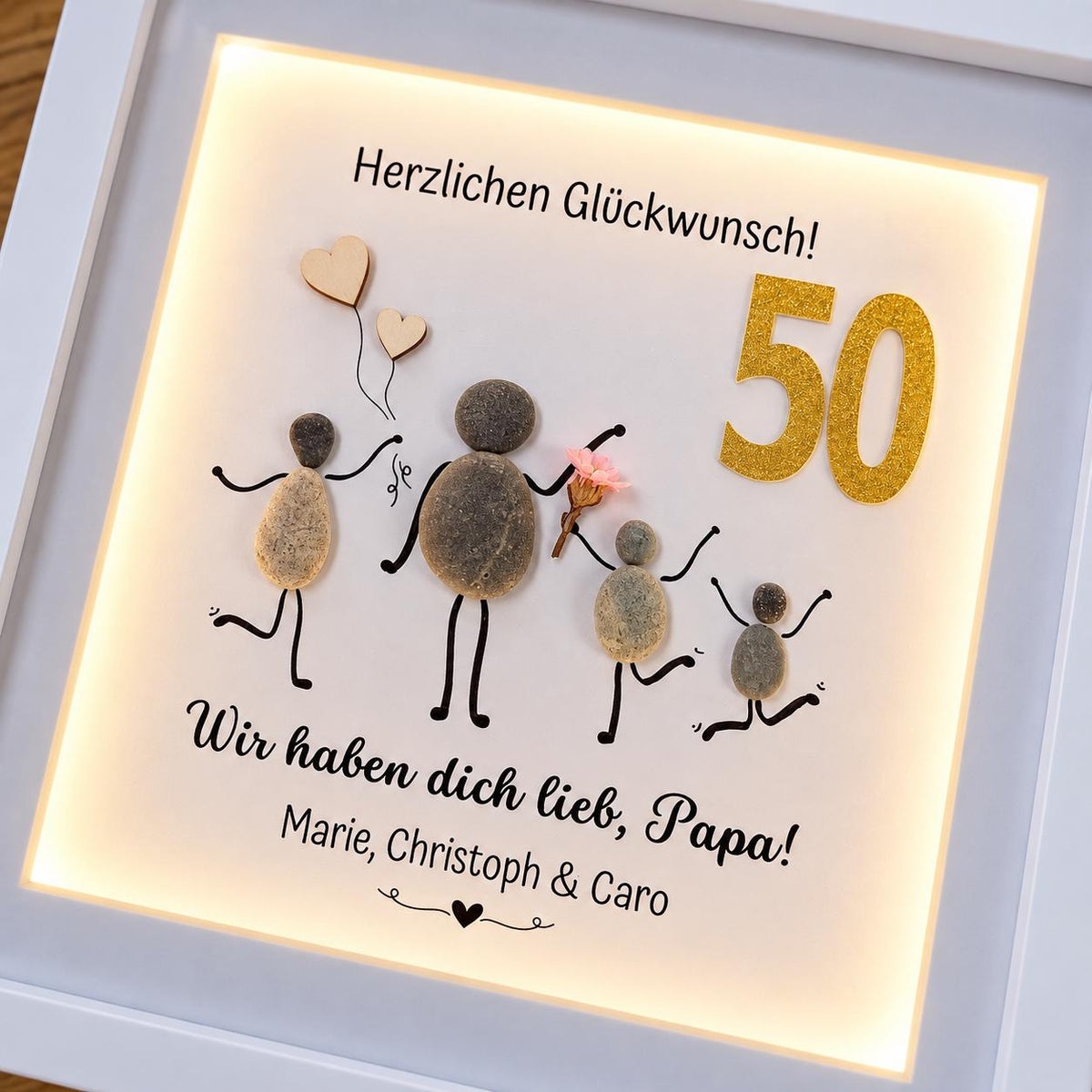 Steinbild zum 50. Geburtstag – personalisiertes Geschenk für Papa mit Wunschzahl und Namen, optional mit Licht, Geschenkidee – Produktansicht 2