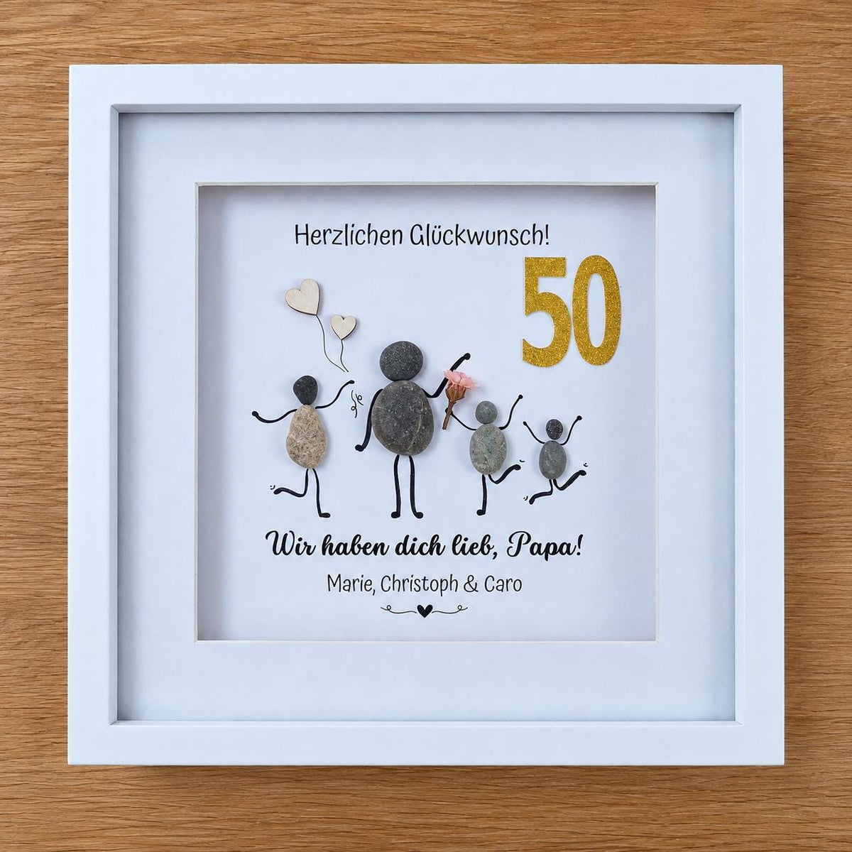 Steinbild zum 50. Geburtstag – personalisiertes Geschenk für Papa mit Wunschzahl und Namen, optional mit Licht, Geschenkidee – Produktansicht 3