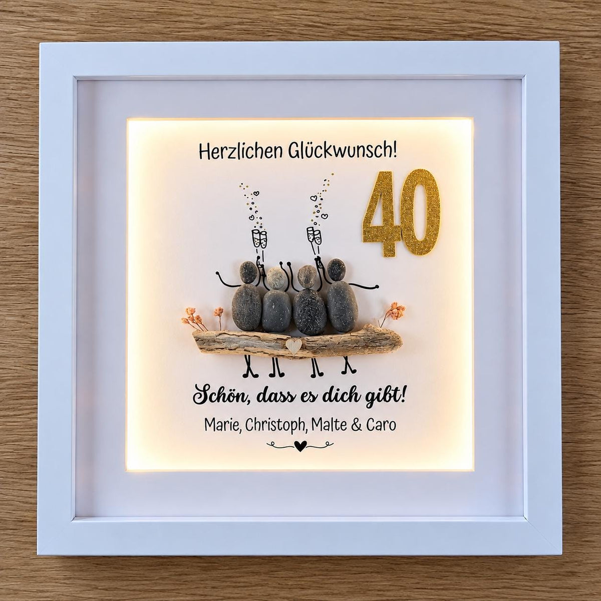 Steinbild zum 40. Geburtstag – personalisiertes Geschenk für Freunde mit Wunschzahl und Namen – Produktansicht 1