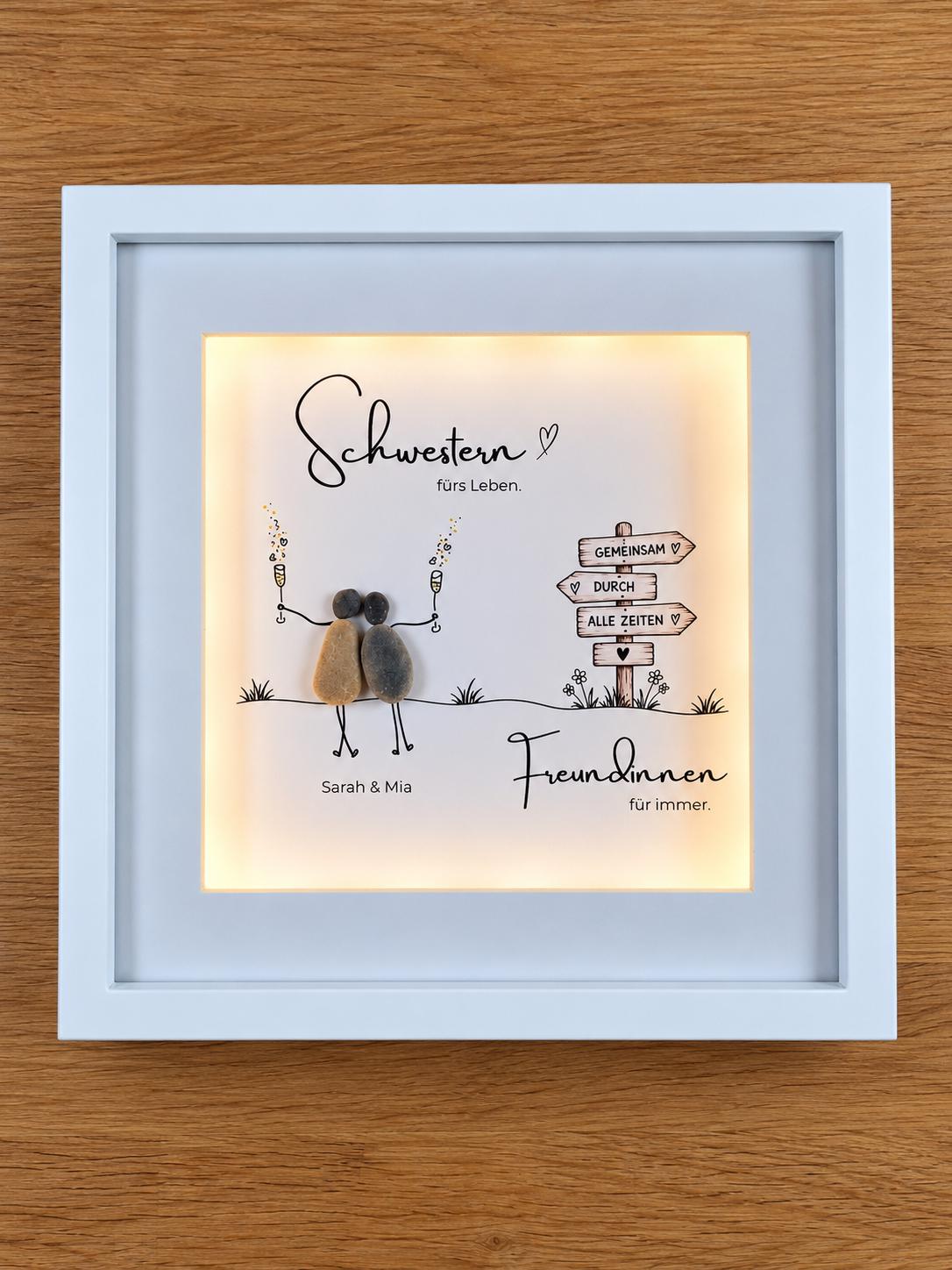 Schwestern – Wegweiser – handgefertigtes Steinbild, Produktansicht 5